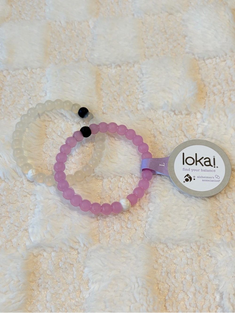 Lokai Bracelet Set Purple White Alzheimer’s Association Balance Beaded Size L